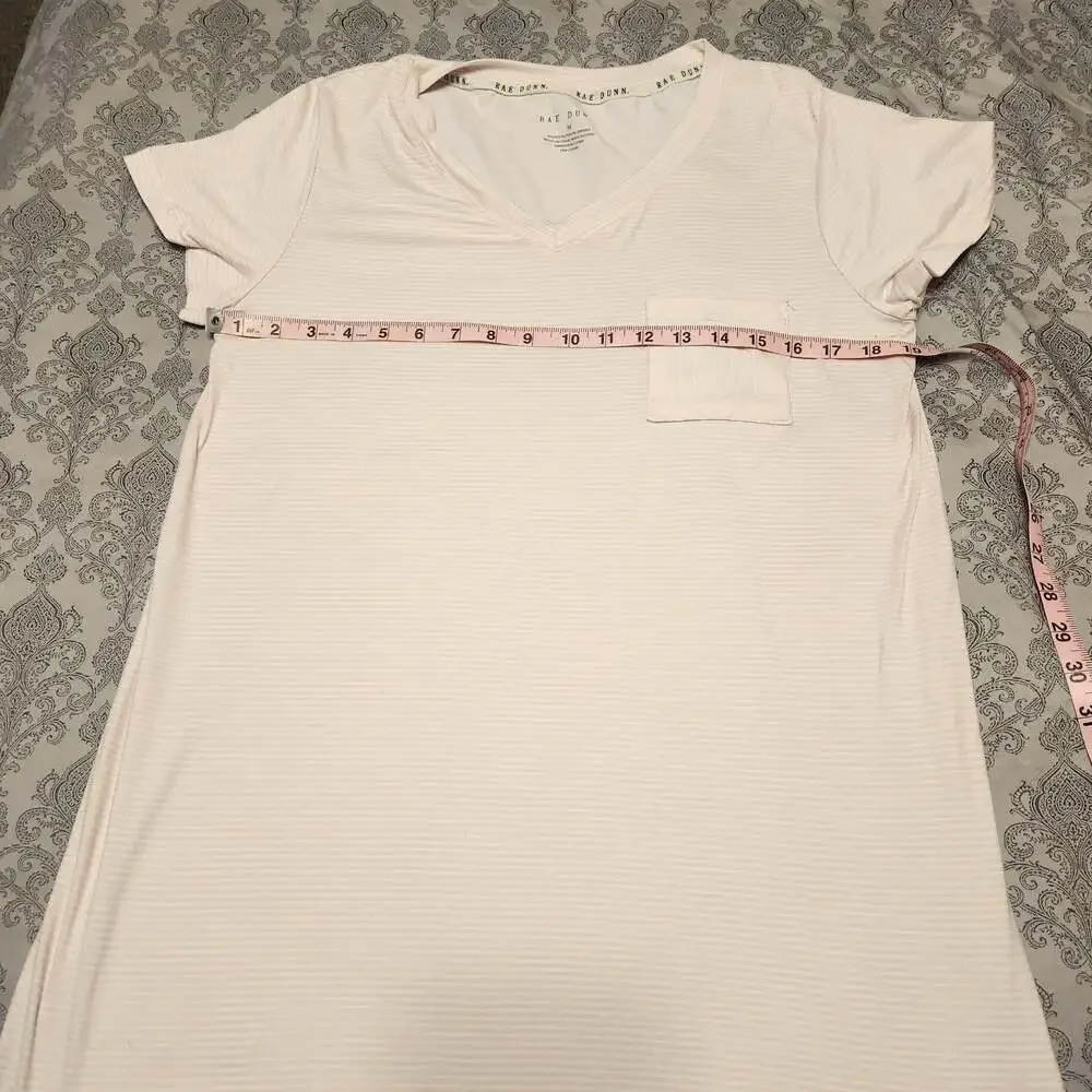 Rae Dunn Pink Striped Short Sleeve V-Neck Sleepshirt with Love Pocket